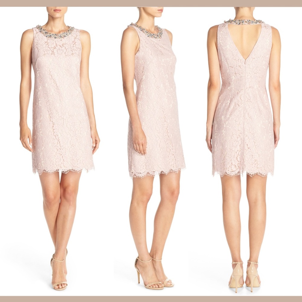 NWT! Eliza J Embellished Lace A-line Dress in Pink [SZ‎ 12 ]